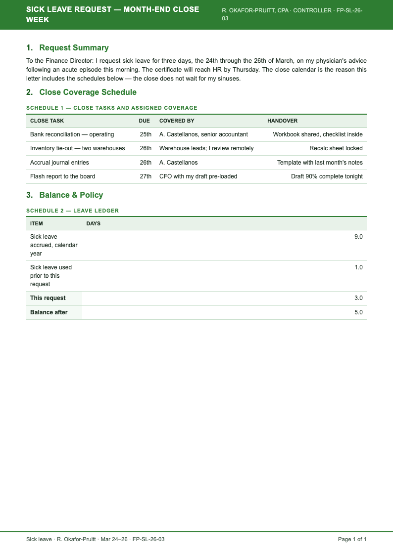 Financial statement sick leave